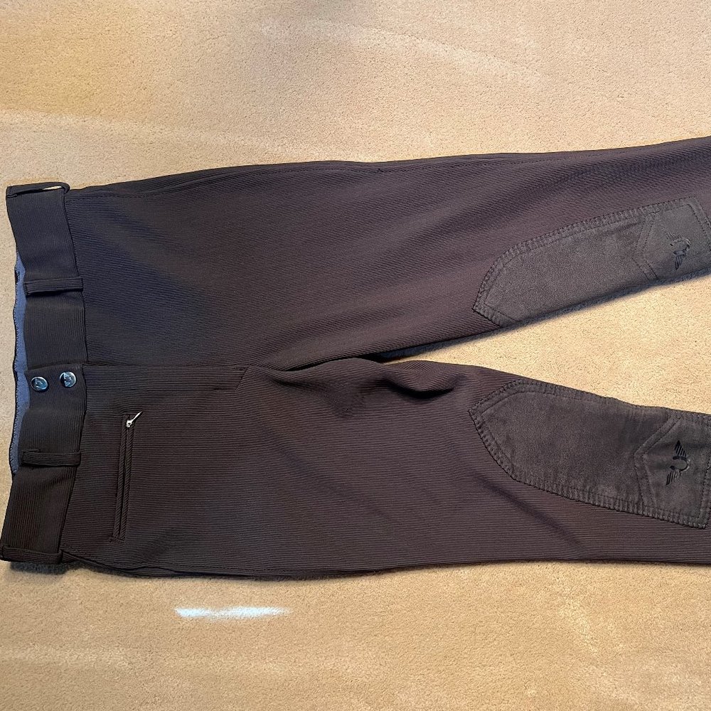 Tuffrider Charcoal Grey Ribbed Knee Patch Breeches